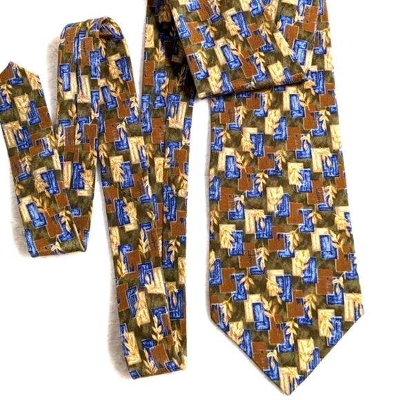 Vintage Men's 100% Silk Tie by Cambridge Classic Leaf Motif - Picture 9 of 11